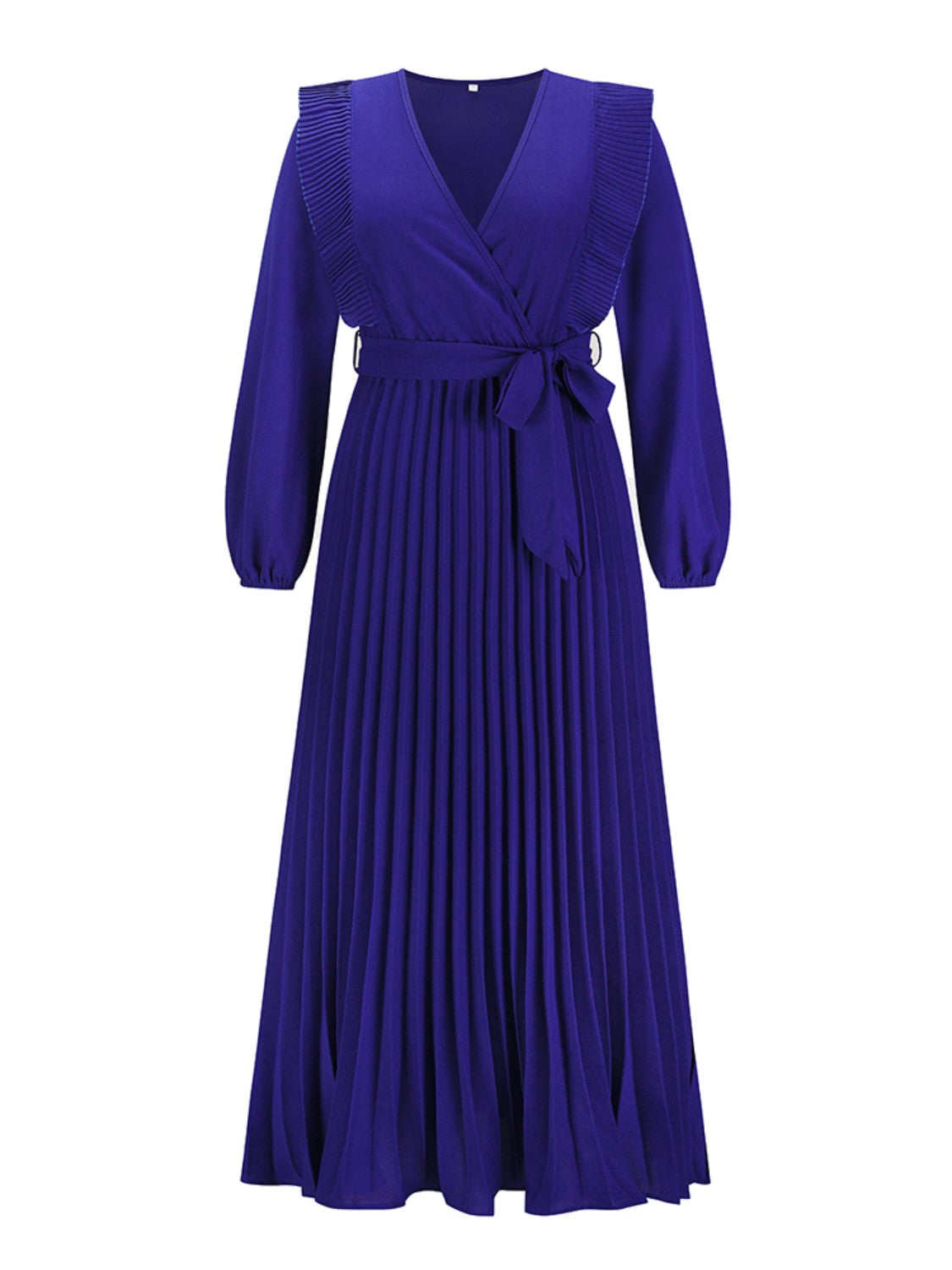 Pleated Surplice Tie Waist Maxi Dress