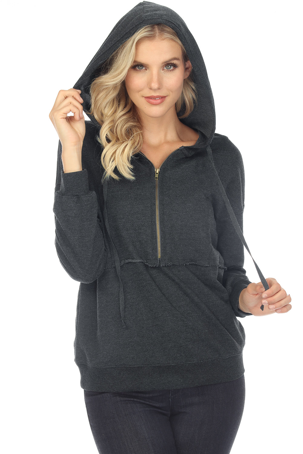 Drawstring Half Zip Dropped Shoulder Hoodie