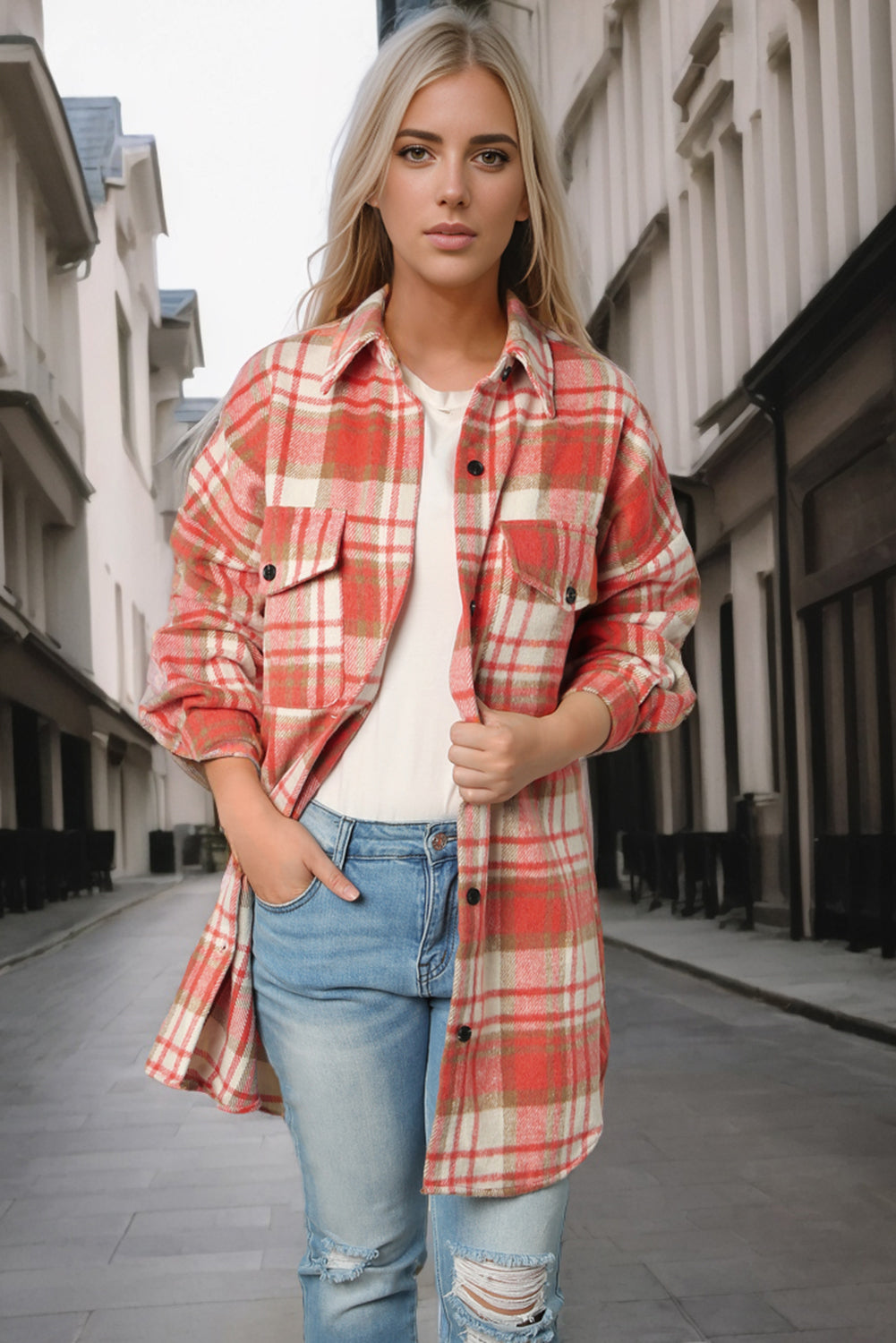 Plaid Dropped Shoulder Shirt Jacket