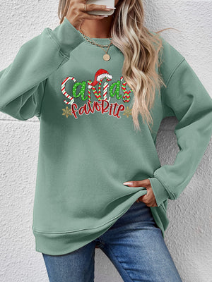 Letter Graphic Round Neck Long Sleeve Sweatshirt