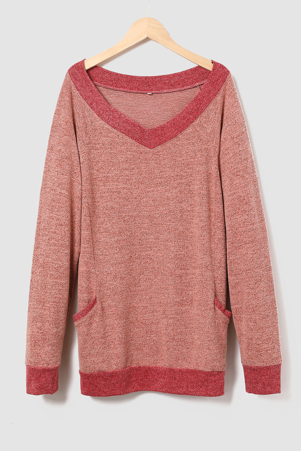 V-Neck Long Sleeve Sweatshirt with Pockets