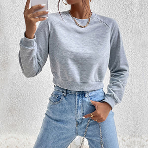 Perfee Raglan Sleeve Round Neck Cropped Sweatshirt