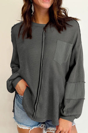 Exposed Seam Round Neck Long Sleeve Sweatshirt