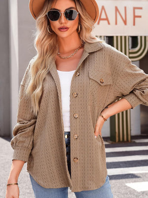 Textured Button Up Long Sleeve Shacket