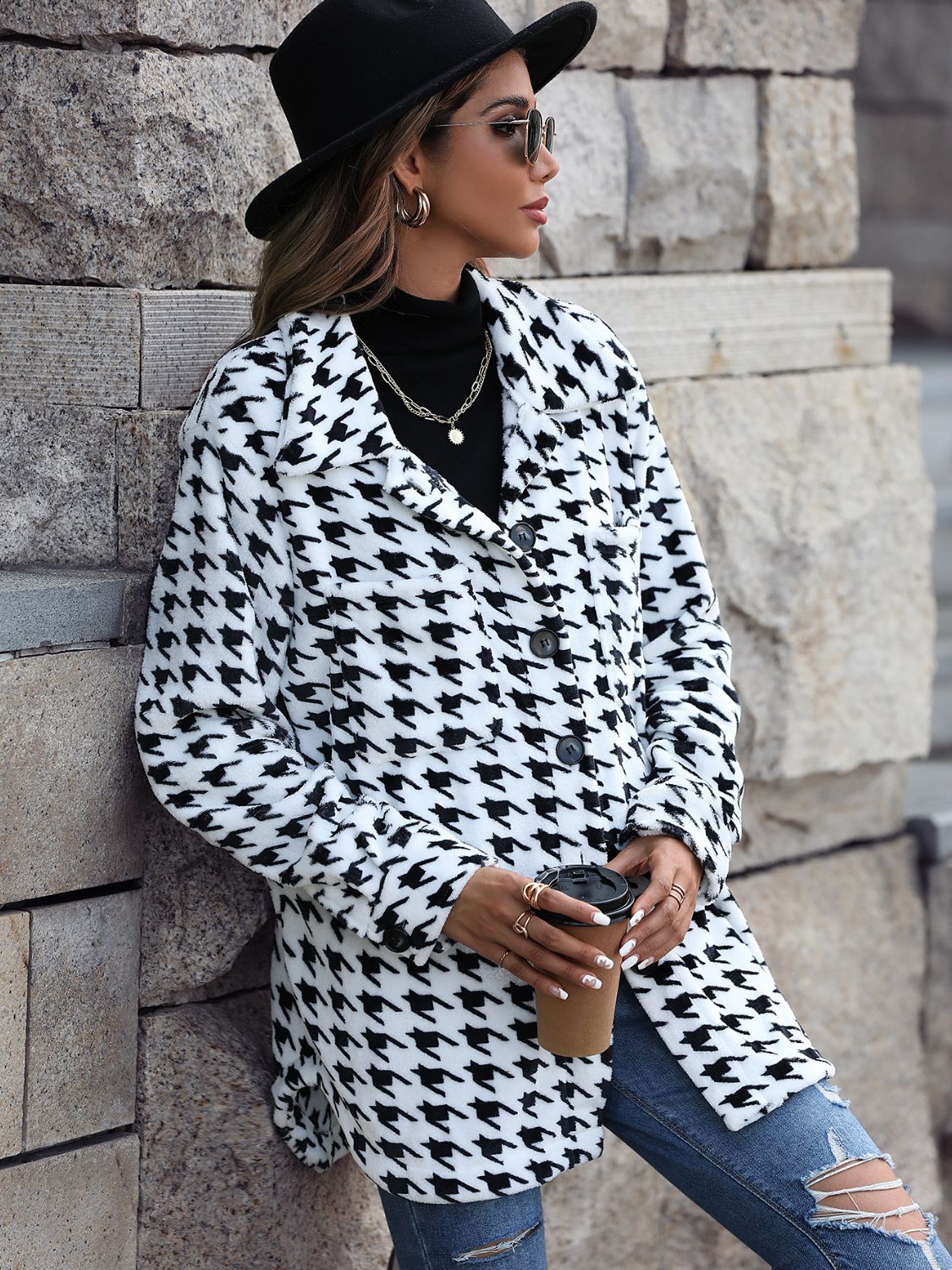 Houndstooth Button Down Jacket