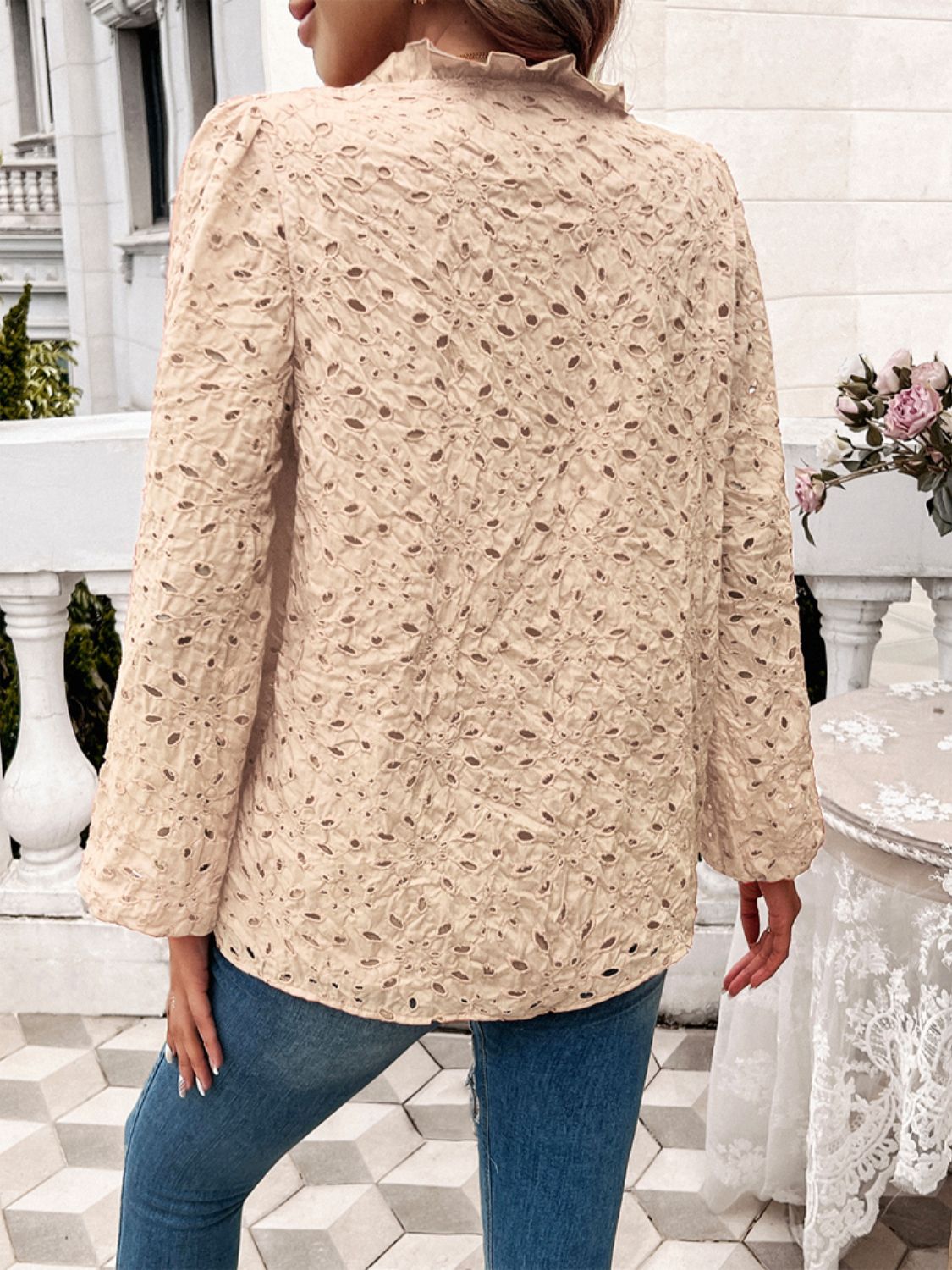 Devine Frill Round Neck Long Sleeve Shirt