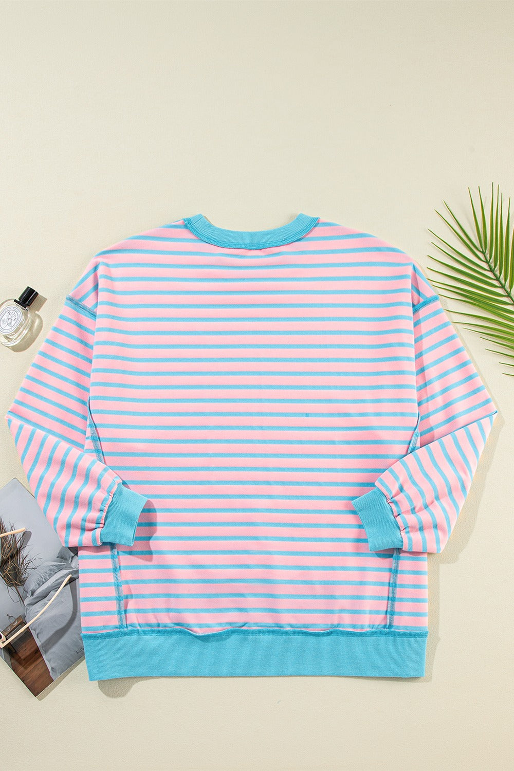 High-Low Striped Long Sleeve Sweatshirt