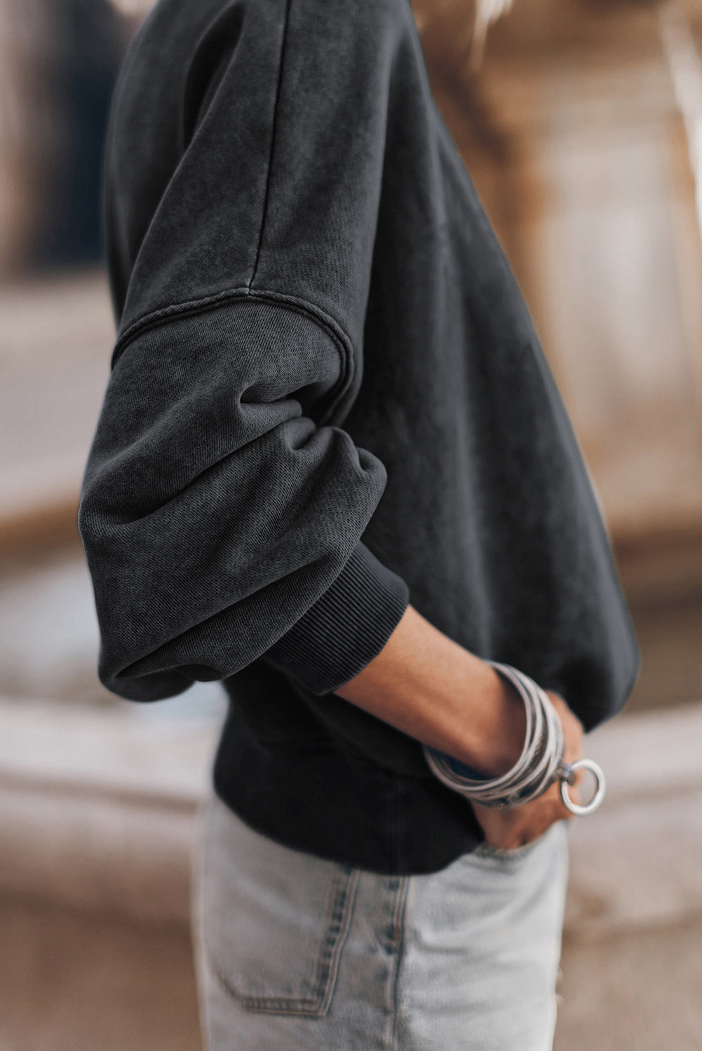 Mock Neck Dropped Shoulder Sweatshirt