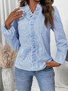 Frill Striped V-Neck Long Sleeve Blouse