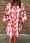 Plaid Collared Neck Long Sleeve Shirt Dress