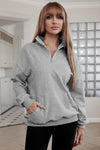 Half Zip Drop Shoulder Sweatshirt and Pocket