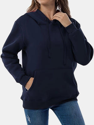 Drawstring Long Sleeve Hoodie with Kangaroo Pocket