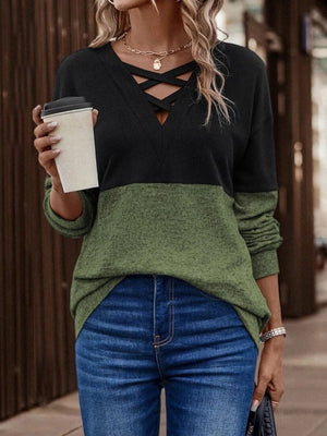 Two-Tone Crisscross Detail Sweatshirt