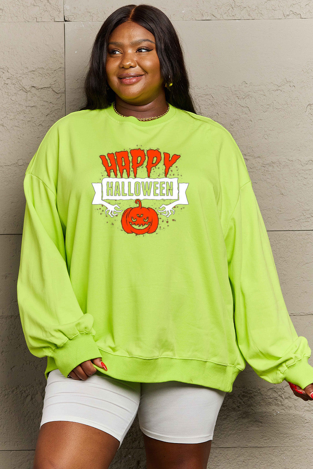 Simply Love Full Size HAPPY HALLOWEEN Graphic Sweatshirt