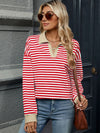 Striped Johnny Collar Long Sleeve Sweatshirt