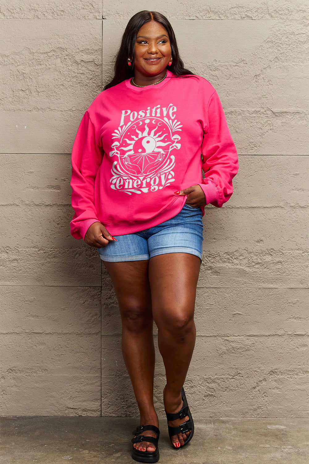 Simply Love Full Size POSITIVE ENERGY Graphic Sweatshirt