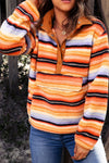 Contrast Striped Half Snap Long Sleeve Sweatshirt