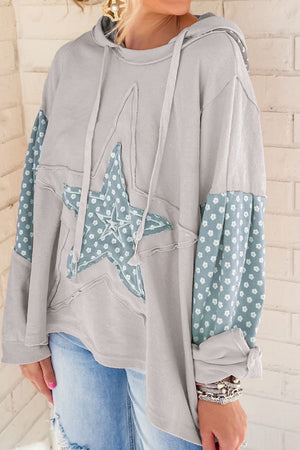 Floral Patchwork Star Pattern Drawstring Hoodie