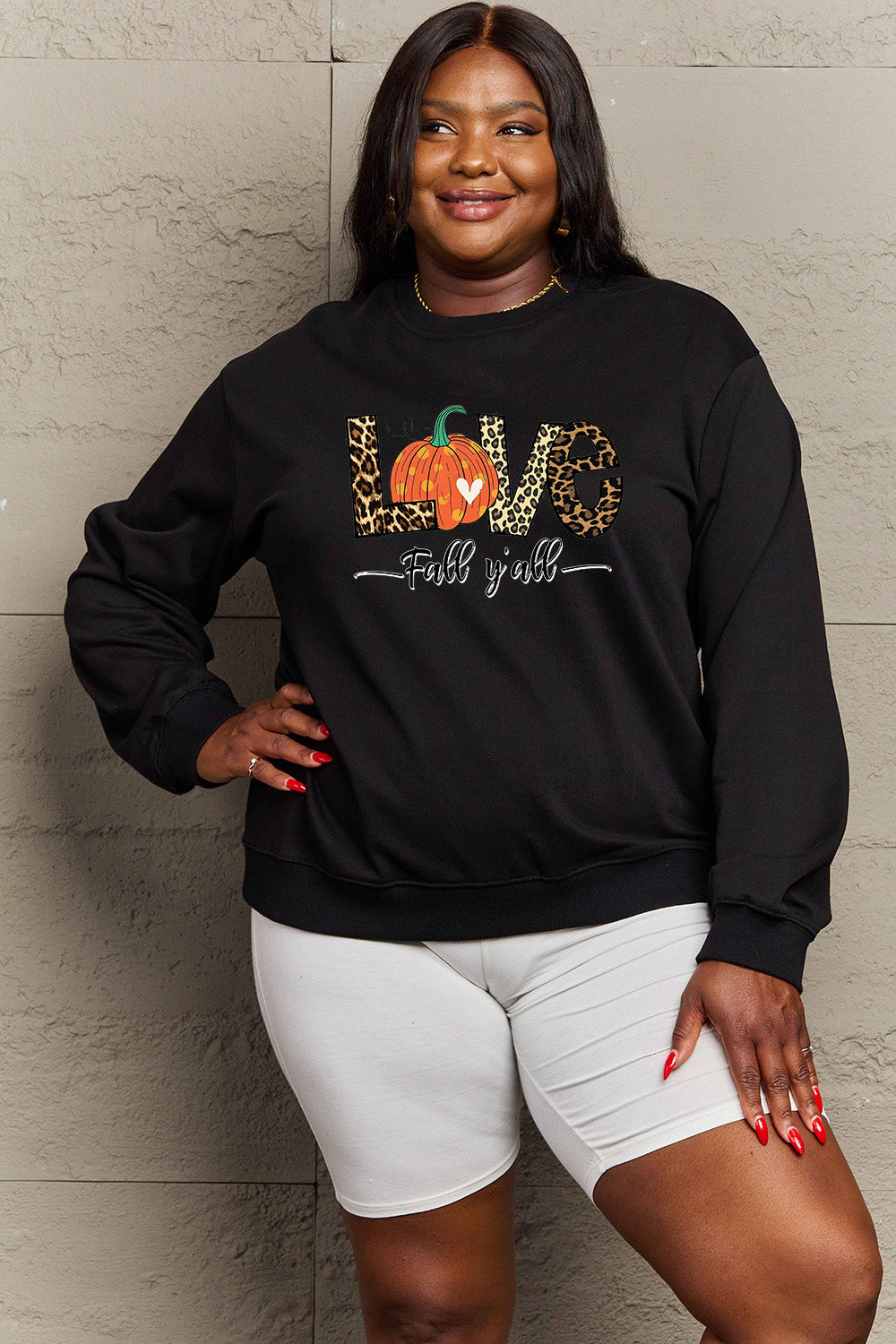 Simply Love Full Size LOVE FALL Y'ALL Graphic Sweatshirt