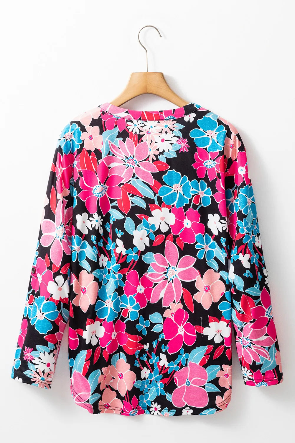 Floral Notched Long Sleeve Blouse