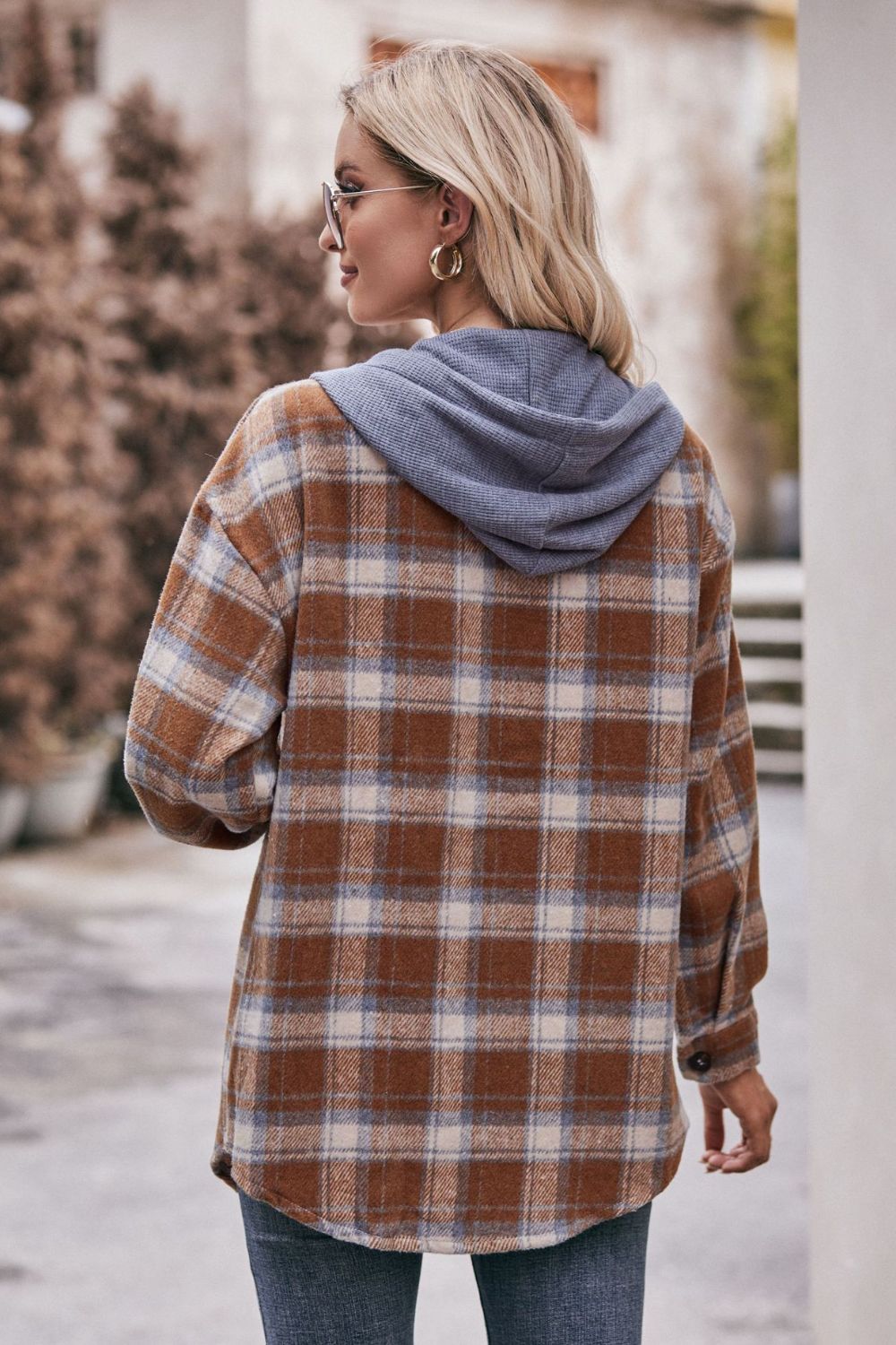 Mandy Plaid Dropped Shoulder Hooded Longline Jacket