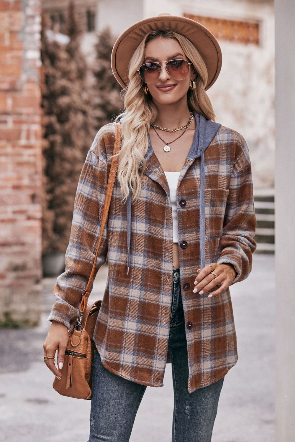 Mandy Plaid Dropped Shoulder Hooded Longline Jacket