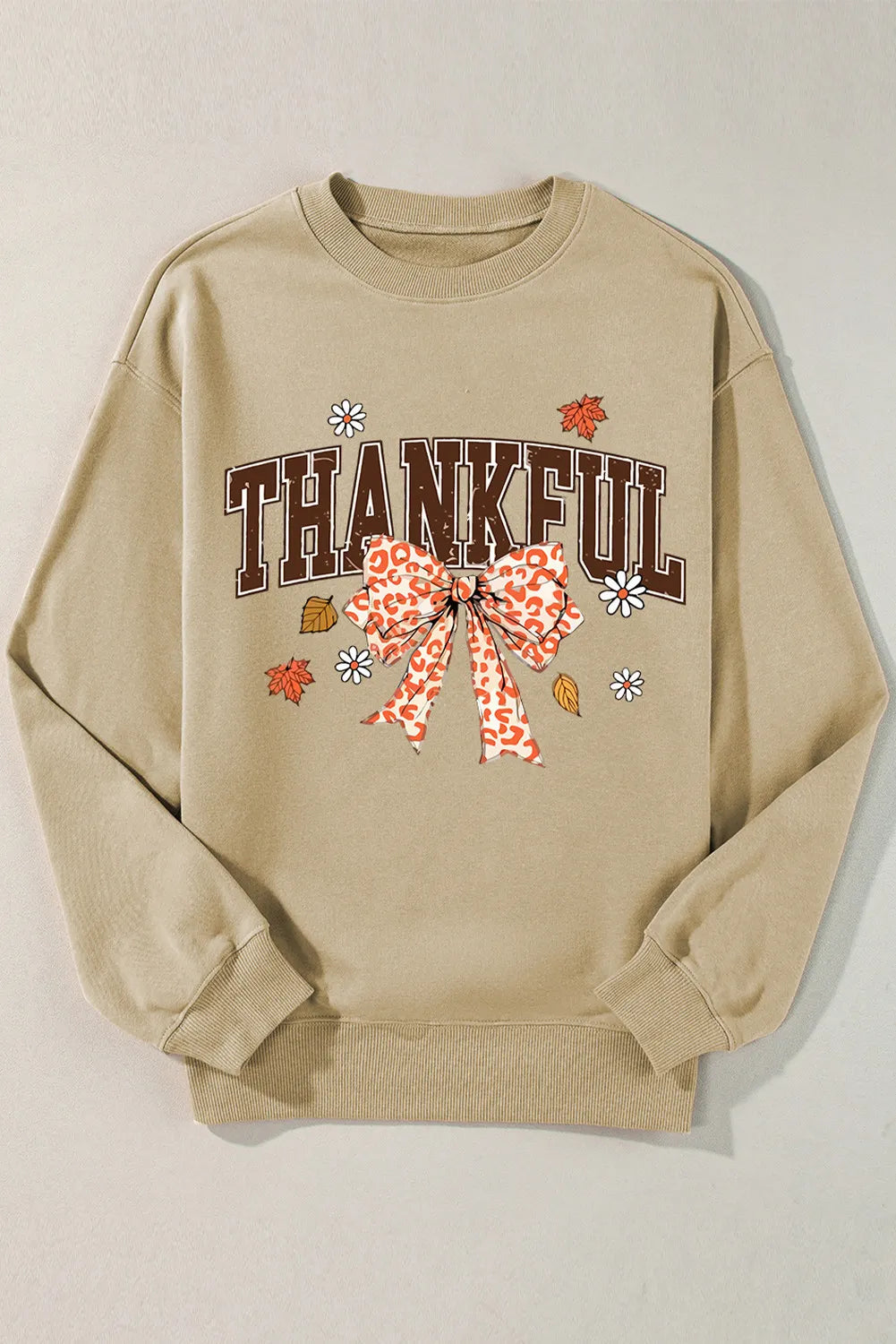 THANKFUL Bow Round Neck Long Sleeve Sweatshirt