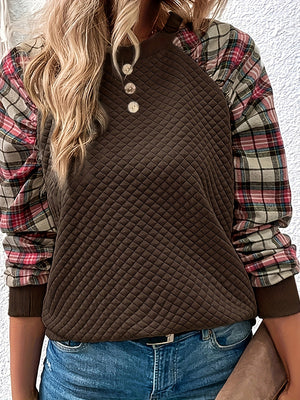 Plaid Round Neck Sweatshirt