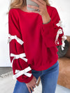 Contrast Bow Round Neck Long Sleeve Sweatshirt