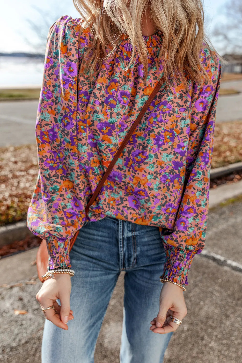 Floral Round Neck Long Sleeve Blouse