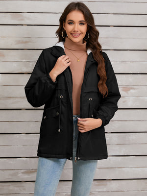 Drawstring Long Sleeve Hooded Jacket