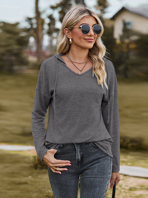 Dropped Shoulder Hooded Blouse