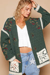 POL Embroidered Open Front Quilted Jacket with Crochet Pockets