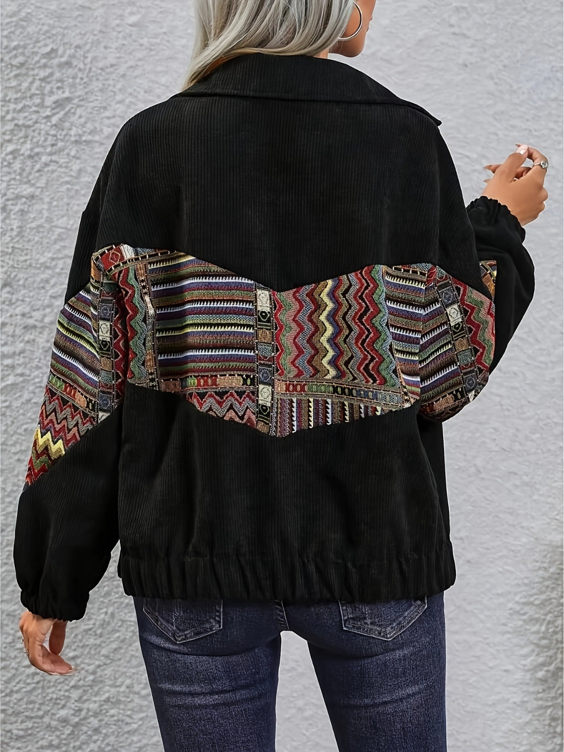 Embroidered Collared Neck Snap Down Jacket