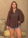 Plus Size Tie Neck Balloon Sleeve Blouse