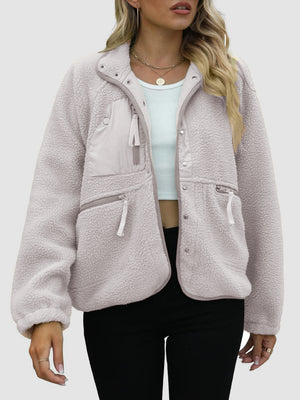 Pocketed Snap Down Sherpa Jacket