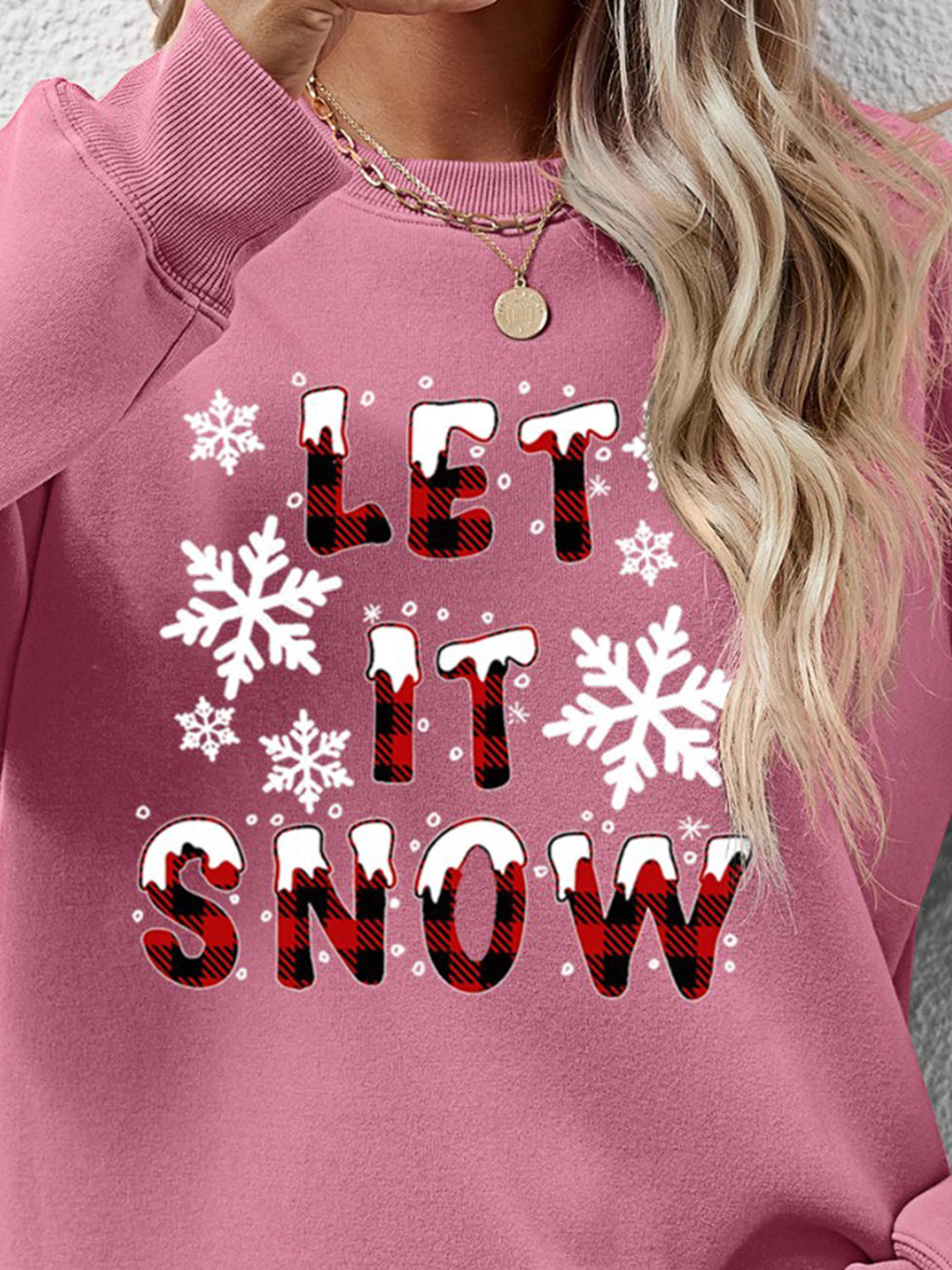 LET IT SNOW Round Neck Long Sleeve Sweatshirt