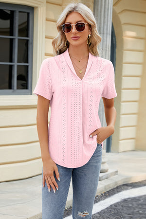 Eyelet Short Sleeve Blouse