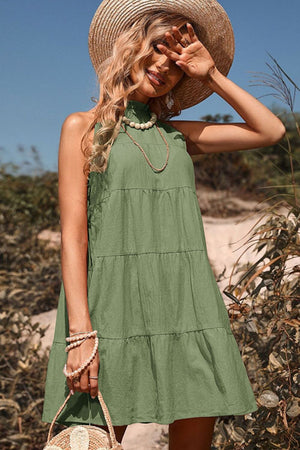 Perfee Tie Back Sleeveless Tiered Dress