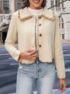 Perfee Collared Neck Button-Down Long Sleeve Jacket