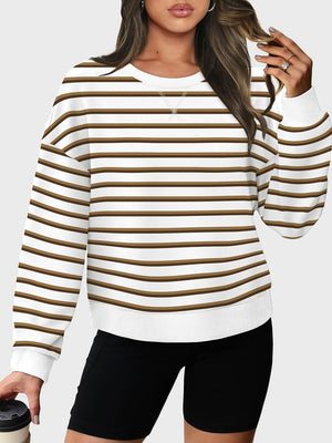 Lovelet Striped Round Neck Long Sleeve Sweatshirt