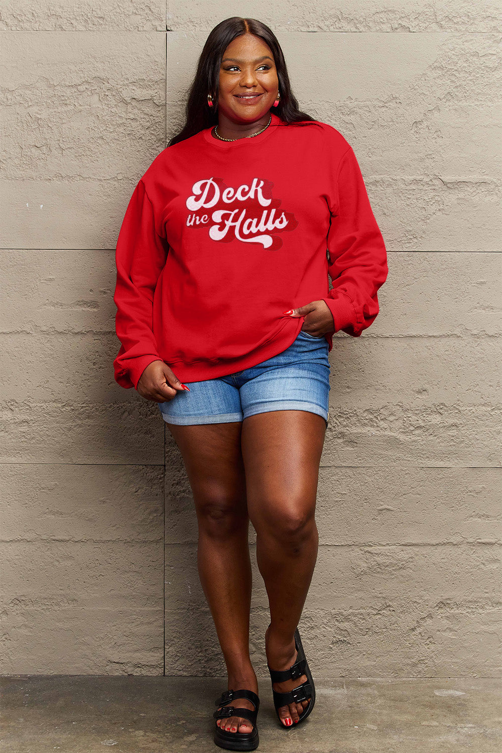 Simply Love Full Size DECK THE HALLS Graphic Sweatshirt