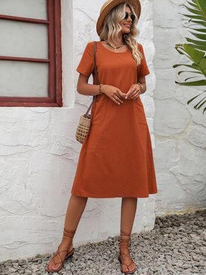 Ivy Lane Round Neck Short Sleeve Dress with Pockets